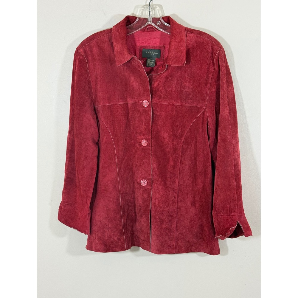 Vintage Outfit JPR Red Genuine Suede Leather Jacket Women's M Shirt Shacket